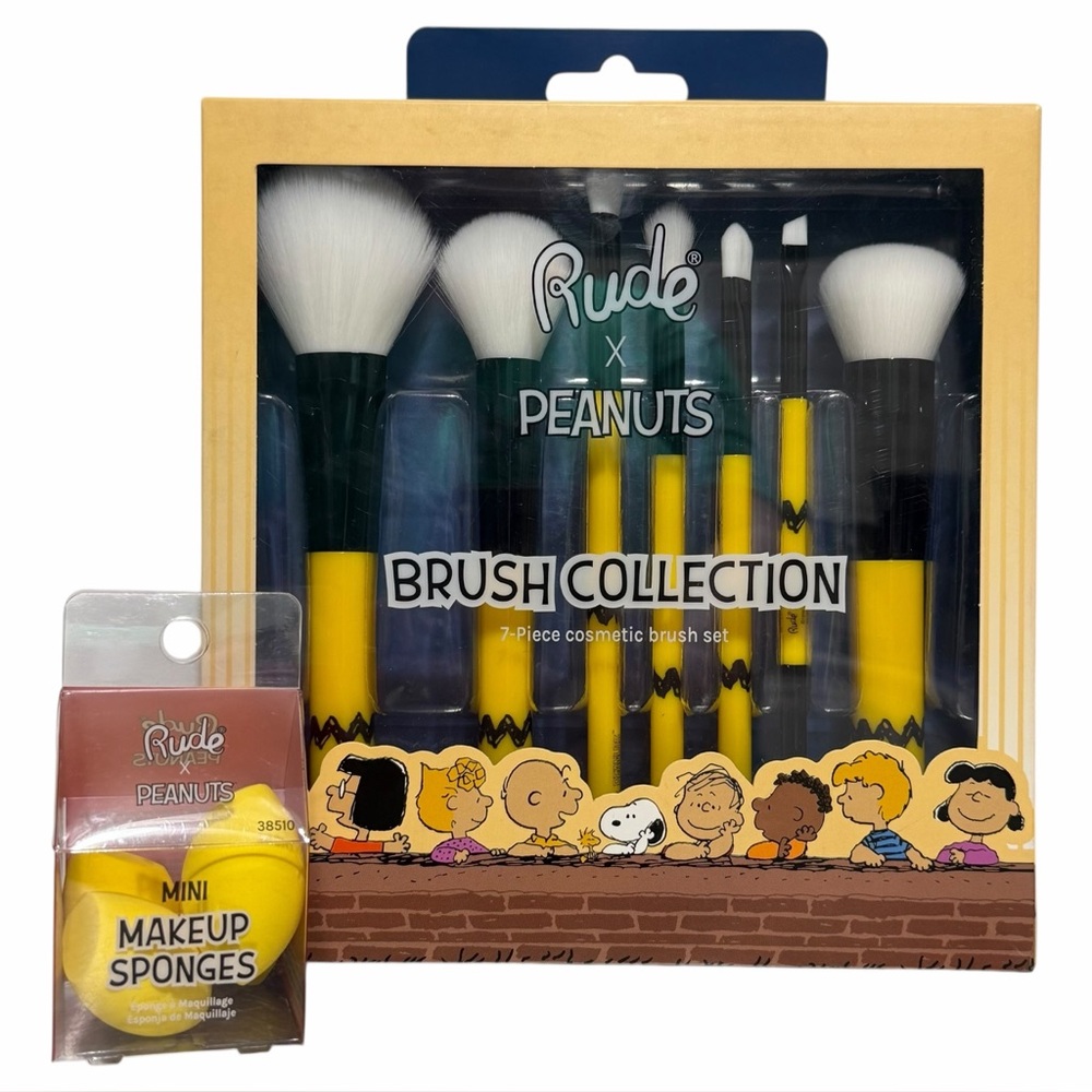 Rude Cosmetics x Peanuts Makeup Brush Collection (7 Pcs) + Mini Sponges - NEW